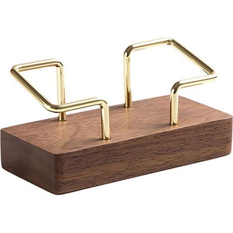 Support Pour Cartes De Visite - Bois Massif Et Métal - Design Minimaliste Pour Bureau Ou Maison - Couleur Noyer Noir - 1 Pièce (1/5)