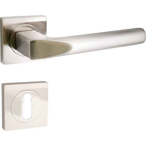domino Türgriff Drückergarnitur BB-Buntbart Set quadratische Rosette Türklinke für Zimmertür, Bürotür, Kellertür & Innentür Türbeschläge aus Aluminium Nickel Türdrückergarnitur CONO-QR M9 (1/5)
