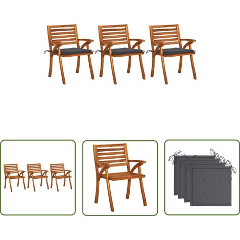 The Living Store Garten-Essstühle mit Kissen 3 Stk. Massivholz Akazie - Gartenstühle - Esszimmerstühle - Akazienholz Möbel - Outdoor Möbel - Balkonmöbel (1/5)