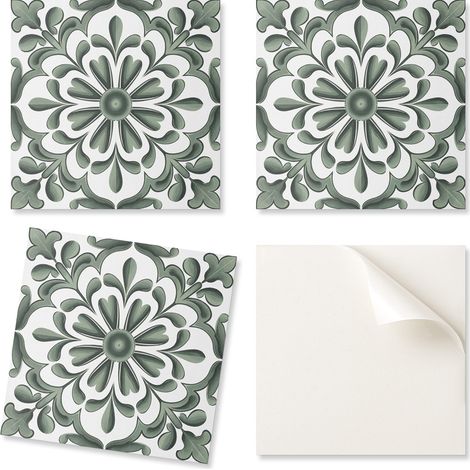 Azulejos de vinilo para pared, ideales para decoraci贸n de interiores moderna. Dise帽o de plantas en c铆rculo. 20x20x20 cm.