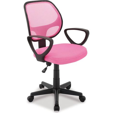 Chaise de bureau réglable ergonomique rose – Accoudoirs confort – Maintien du dos – Pour bureau enfant ou adolescent (1/5)