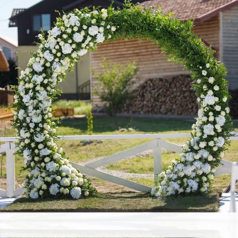 Metal Round Wedding Backdrop Stand Free Standing Garden Flower Rack Falling Curtain Arch Venue Decor, Small 200 x 220cm
