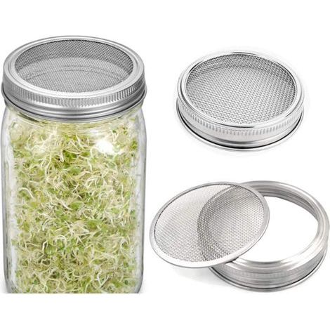 Lot de 2 couvercles de germination en acier inoxydable pour germination à large ouverture pour bocaux Mason bocaux pour faire des graines de germination biologiques dans la maison ou la cuisine GROOFO