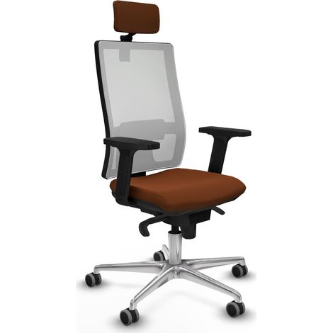 Horna sincro malla blanca similpiel marrón brazos 2D base aluminio cabecero 2D ruedas 65mm engomadas (1/5)