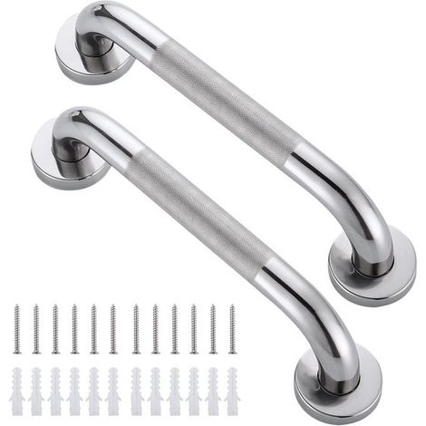 Soporte de pared,Barra de apoyo para baño,Juego de 2 barras de apoyo para ducha de acero inoxidable 304,superficie acanalada (1/5)