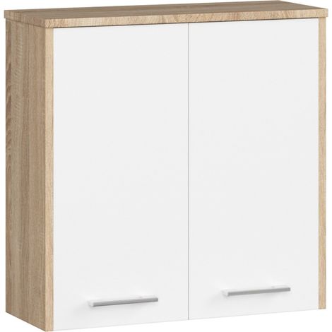 Hängender Badezimmerschrank AKORD FIN Sonoma-Eiche 60 cm 2 Türen 2 Ebenen Front Weiß B60 x H60 x T22,5 cm (1/5)