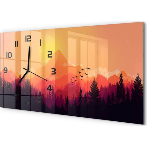 Horloge Murale Salle à Manger 60x30 cm Verre Trempé Design Contemporain Paysage de montagne (1/5)