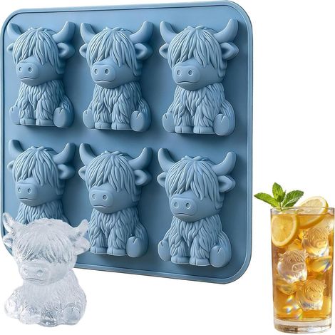 Moule à glaçons Mini Vache des Highlands - Moule à glaçons 3D en silicone mignon en forme de vache ou d'autre animal, adapté aux boissons, fêtes, bars, chocolats, bonbons, gelées, etc. (1/5)