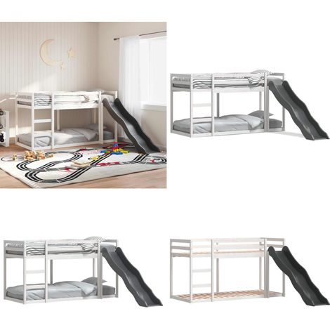 Letto a Castello Scivolo e Scala Bianco 90x190 cm Legno di Pino - Scivolo per bambini - Letto per bambini