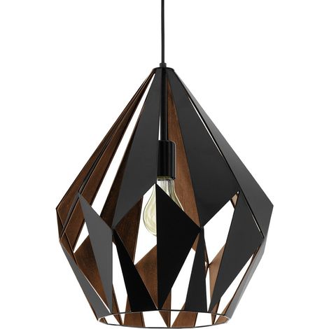 Lampe à suspension 110 cm en métal noir et cuivre - Eglo Carlton (1/3)
