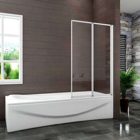 Bathroom 2 Panel Folding Bath Shower Screen Chrome 1000mm Reversible 4mm Glass (1/5)