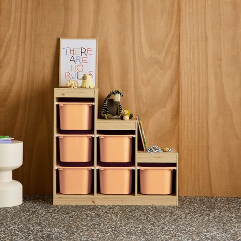 Meuble de rangement enfant escalier 6 bacs de rangement décor bois naturel et pêche - Sora