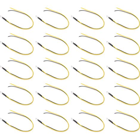 Lot de 20 LED 5mm haute luminosité, pré-câblées 12V, diode électroluminescente ronde blanche à émission jaune, interrupteur normalement ouvert, câblage en ligne (1/5)