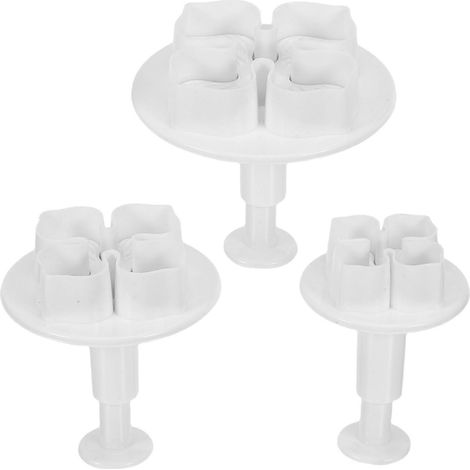 Lot de 3 emporte-pièces à piston en forme d'hortensia pour la décoration de gâteaux et biscuits en fondant, de différentes tailles (blanc).