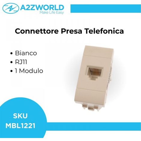 Connettore Telefonica Presa RJ11 MBL Bianco 1M Compatibile Bticino Living Light BLB2354
