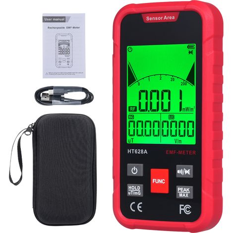 Rilevatore di radiazioni di campi elettromagnetici 3 in 1, contatore EMF per campi magnetici CA, registrazione dati di intensità di microonde elettriche, allarme acusto-ottico di tipo A. (1/5)