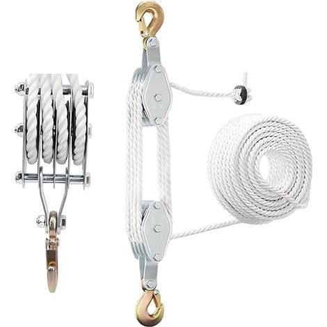 Heavy Duty Pulley with Nylon Cable Brake 20 Meters: Pulley Manual Lifting Ropes Hoist for Garages, Warehouses ( Silver) (1/5)