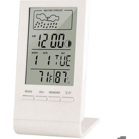Station météo sans Fil, Thermomètre Hygromètre Baromètre Intérieur Extérieur, Horloge Numérique Réveil (Blanc) (1/3)