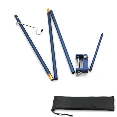 Mât pliable extérieur en alliage d'aluminium avec support de lampe de camping et fixation de bureau, bleu marine (1/5)