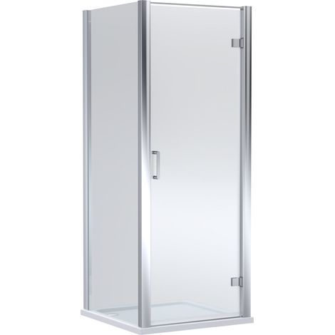 Balterley Ellenhall Hinged Shower Door with 6mm Glass, Side Panel & Slip Resistant Tray 800x800mm Chrome Frame & White Finish