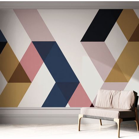 Papier peint adhésif décoratif pour salon chambre et cuisine Facile à poser avec colle Losanges colorés 312x219 cm (1/5)
