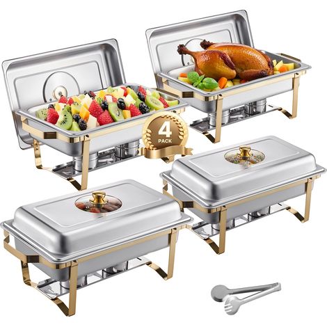 Plat de service, acier inoxydable, bac à eau amovible, 4 Packs (1/2)