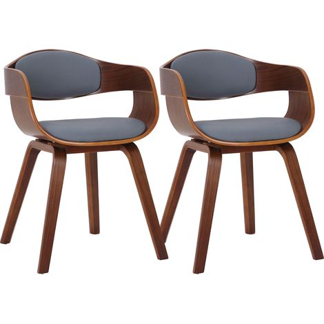 Set di 2 sedie da pranzo dal design retrò in tessuto grigio con struttura in legno di noce 100007562