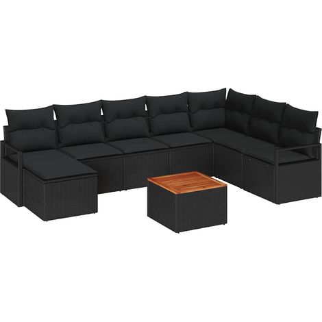 Garden Sofa Set with Storage 9 pcs Black Poly Rattan vidaXL
