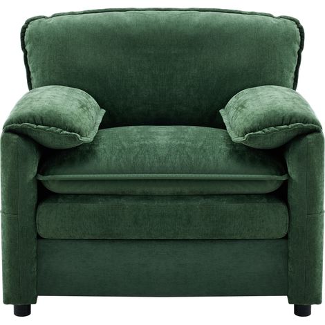 Poltrona retrò verde in ciniglia con tasche laterali portaoggetti (1/5)