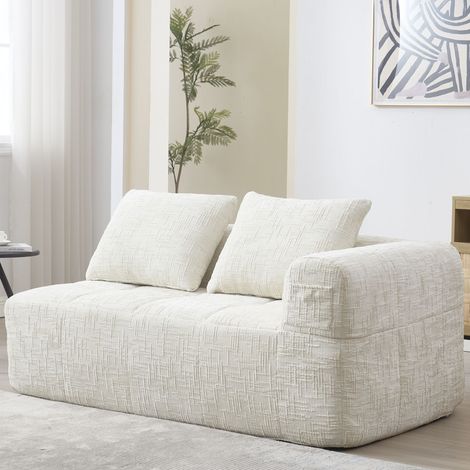 Canapé 2 Places 158x90cm - Tissu Chenille Beige - Assise Mousse Haute Densité - Sans Montage Requis - Poches Latérales - Capacité 300kg (1/5)