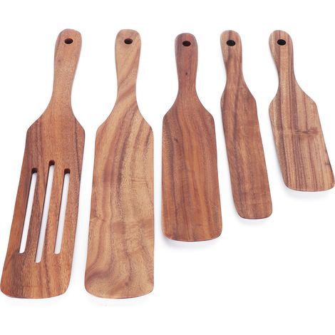 Set aus 5 Holzlöffeln, Pfannenwendern und Küchenutensilien, Geschirrzubehör-Set. (1/5)