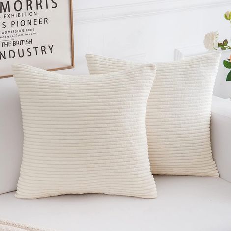 Lot de 2 housses de coussin - Convient pour les chambres, les salons et les bureaux - 45 x 45 cm - avec fermeture éclair - blanc - peluche (1/5)