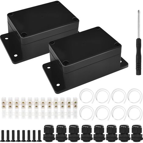 2 Pièces Boîtes de Derivation Etanche Noire, 100x68x50mm, IP65 avec 8 Presse-étoupes, Bornier, Oreille Fixe, ABSs Plastique, Pour électronique Intérieur, Extérieur et Pièces Humides (1/5)