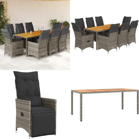 Ensemble de bistro de jardin 9 pcs coussins gris poly rotin - Chaise de jardin - Coussin de jardin (1/5)