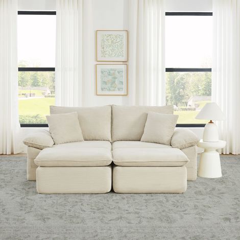 Canapé 2 places sans structure Cloud Couch modulable avec repose-pieds et poches de rangement transformable en fauteuil-lit