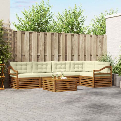 vidaXL Outdoor-Sofagarnitur mit Kissen 6 pcs Natur und Creme (1/5)