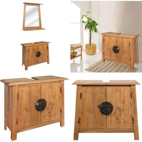 Mobilier de salle de bain Bois de pin massif - Ensemble Salle De Bain - Meuble Lavabo - Miroir Salle De Bain - Design Rétro - Bois Massif - Home & Living (1/5)