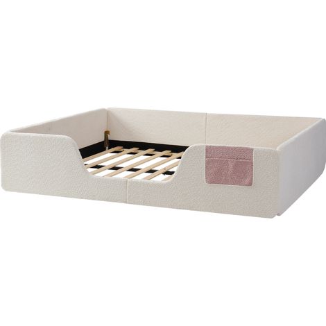 Cama infantil tapizada 140 x 190 cm de terciopelo beige con barreras extraíbles (1/5)