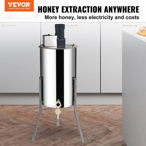 Extracteur de Miel Électrique, 2/4 Cadres, Centrifugeuse Séparateur Miel 140 W Inox avec Couvercle Taille du Nid Abeilles Adaptée Profond 48x23 cm Moyen 48x16 cm Hauteur Réglable pour Apiculture (1/5)