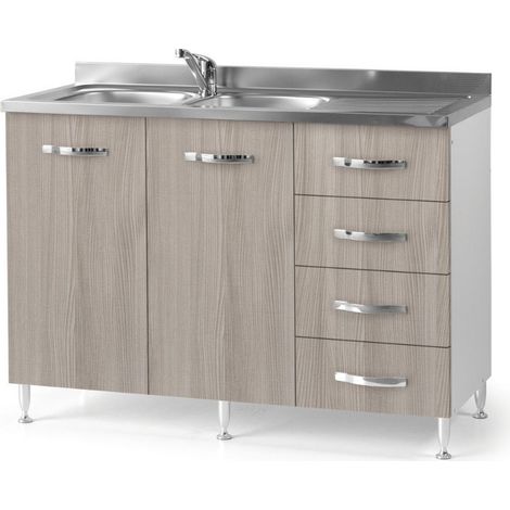 Sottolavello con cassetti 120 cm destro con lavello colore olmo