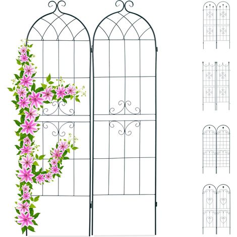 Relaxdays – Treillis métal courbé à planter – Lot de 2 supports jardin 180 x 50 cm – Fer poudré vert foncé – Résistant aux intempéries