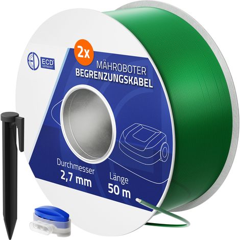 ECD Germany Cavo Perimetrale per Robot Tosaerba 100 m con 400 Picchetti e 24 Connettori Filo in Rame Stagnato Ø2,7 mm Compatibile con Gardena Bosch Husqvarna Filo Universale Tagliaerba
