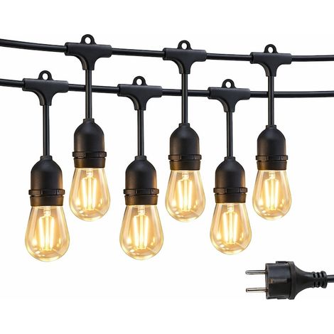 Guirlande lumineuse rechargeable sur secteur, ampoules E27, longueur 30 mètres, 30 LED, lumière chaude, indice de protection IP66 (1/5)