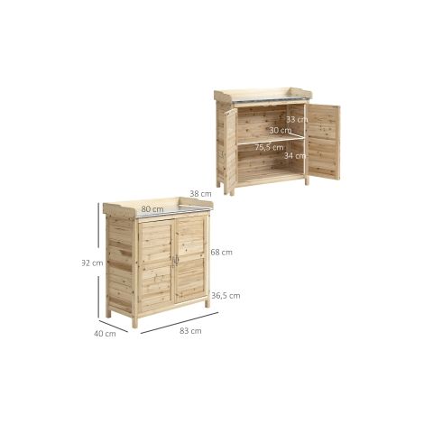 Armoire de jardin, table de plantation avec placard inférieur, bois, abri de jardin avec 2 étagères, cabane de jardin, abri de jardin, naturel (1/5)