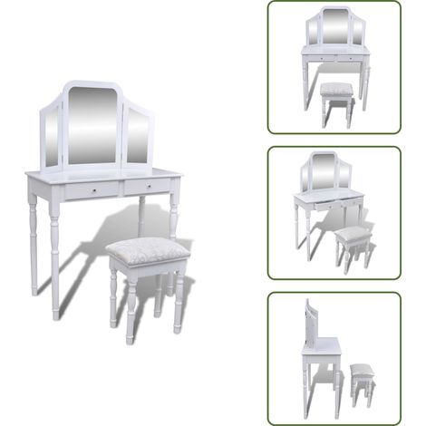 Espejo de pie - vidaXL Tocador con espejo 3 en 1 taburete y 2 cajones blanco - Cajón