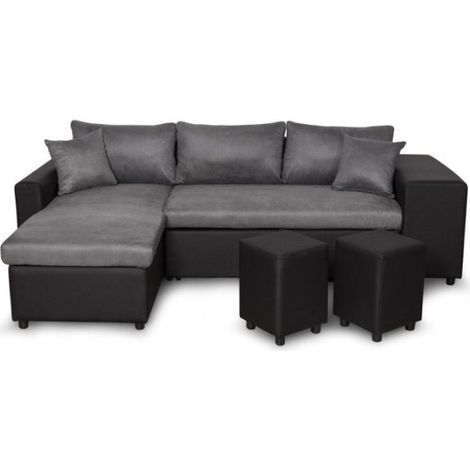 Canapé d'Angle Réversible Convertible Niche à Droite "Kraky" 241cm Gris & Noir (1/5)