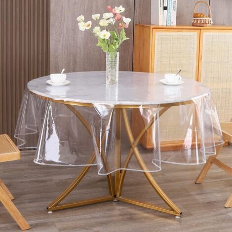 Nappe Ronde Transparente en PVC, Nappe en Plastique imperméable, Facile à Nettoyer, diamètre 140 cm (1/5)