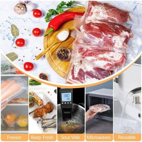 100 Sacs Sous Vide Alimentaire, Sachet Film Congelation Mise Poche Vide 15cm X 25cm pour Machine Vide, Compatible avec Étiquette (1/5)