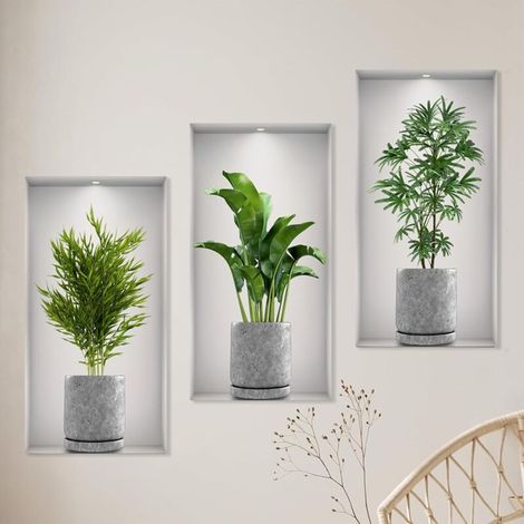 3 Pieces 3D Vase Wall Stickers Plant Stickers Living Room Wall Decoration Suitable for Decorating Bedrooms Dining Rooms Hotels and Covering Damaged Walls