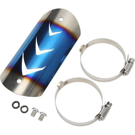 Garde-chauffe échappement inox universel pour moto, cache thermique anti-chaleur, protection tube silencieux, finition bleuie, accessoire résistant haute température. (1/5)